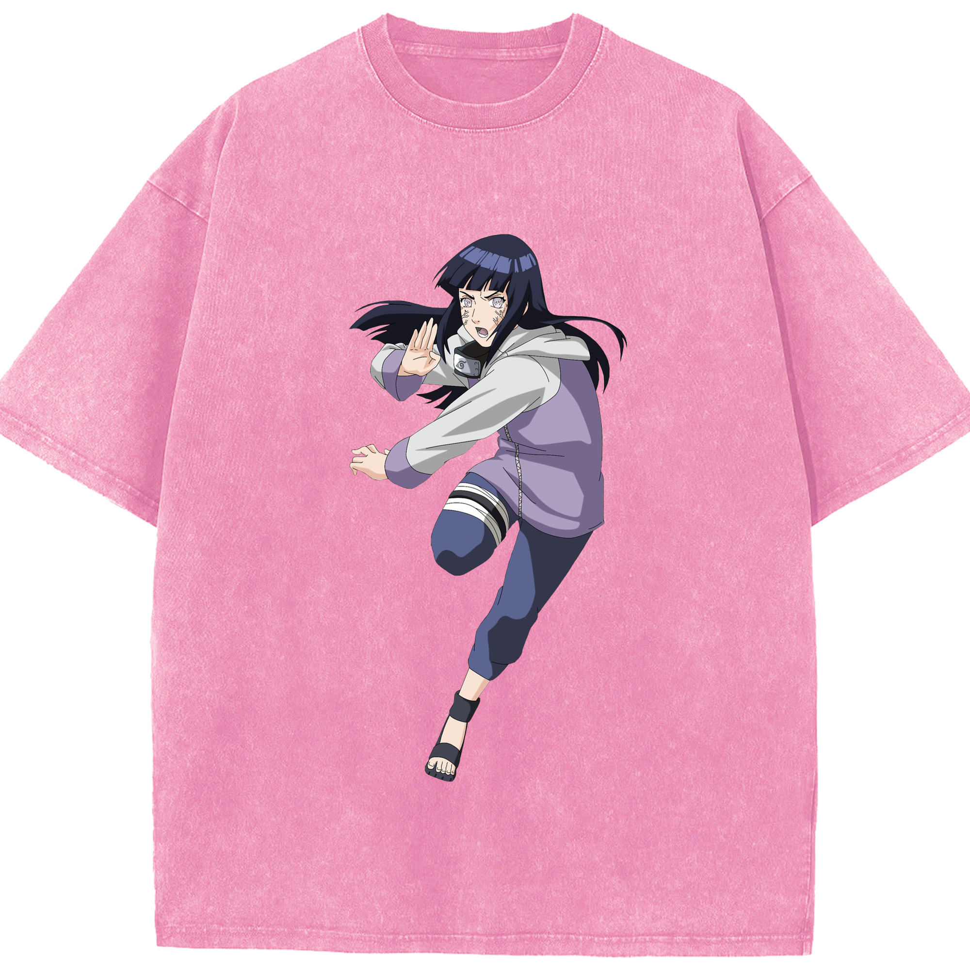 （画像用） NARUTO -ナルト- 日向ヒナタ Hyūga Hinata 綿100% ヴィンテージ風 半袖Tシャツ（フロントプリント）